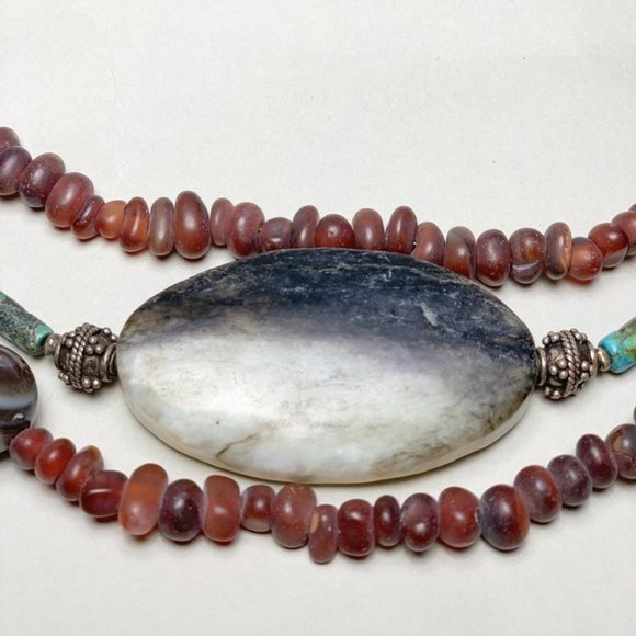 Ancient Jade, Turquoise, & Silver Necklace - Picture 4 of 4